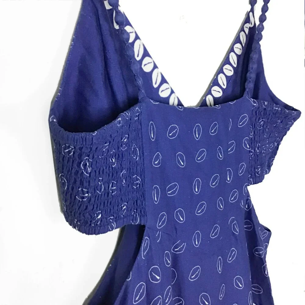 Farm Rio Mixed Ondina Blue Midi Cut out Ruched Sided Buttoned Down Maxi Dress - Picture 9 of 16